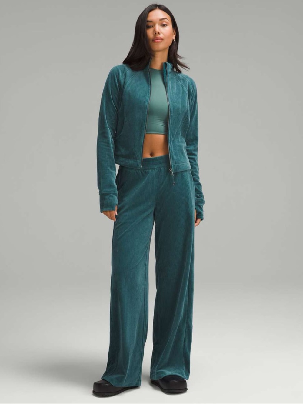 Lululemon Scuba Track Jacket in the Velvet Corduroy Storm Teal 6
